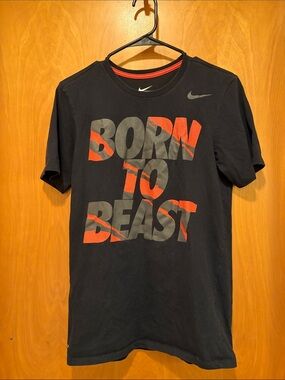 Nike Black Short Sleeve Tee with Orange Graphic - "Born to Beast"